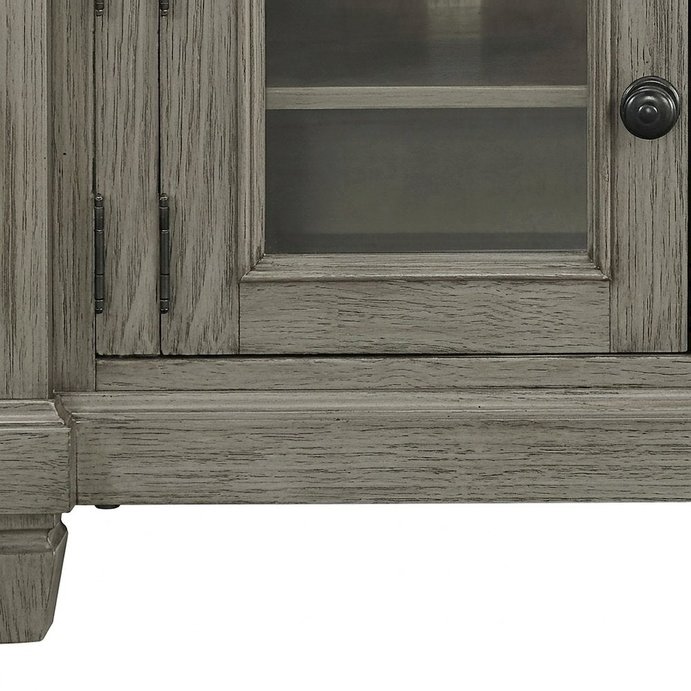 Pine Wood TV Stand with Open Shelves, 2-Tone Antique White and Rosy Brown