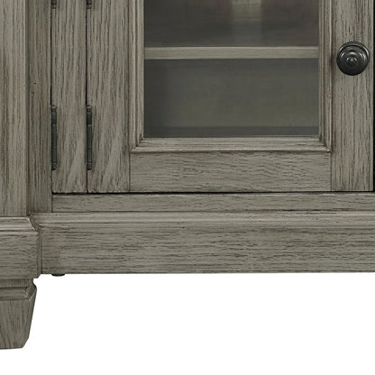 Pine Wood TV Stand with Open Shelves, 2-Tone Antique White and Rosy Brown