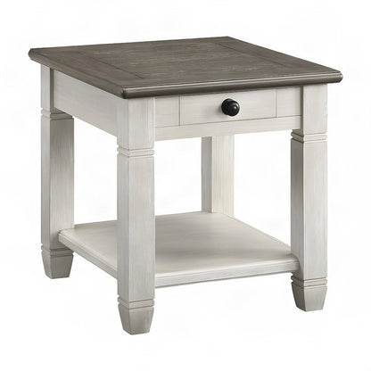 Pine Wood Small Side End Table, 2-Tone Farmhouse Rosy Brown and Antique White
