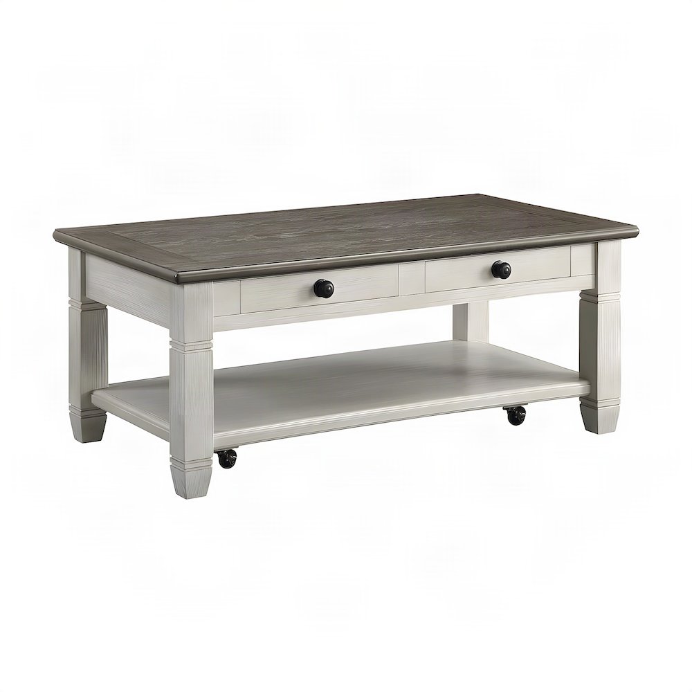 Granby Solid Pine Farmhouse Cocktail Table, 2-Tone Rosy Brown and Antique White