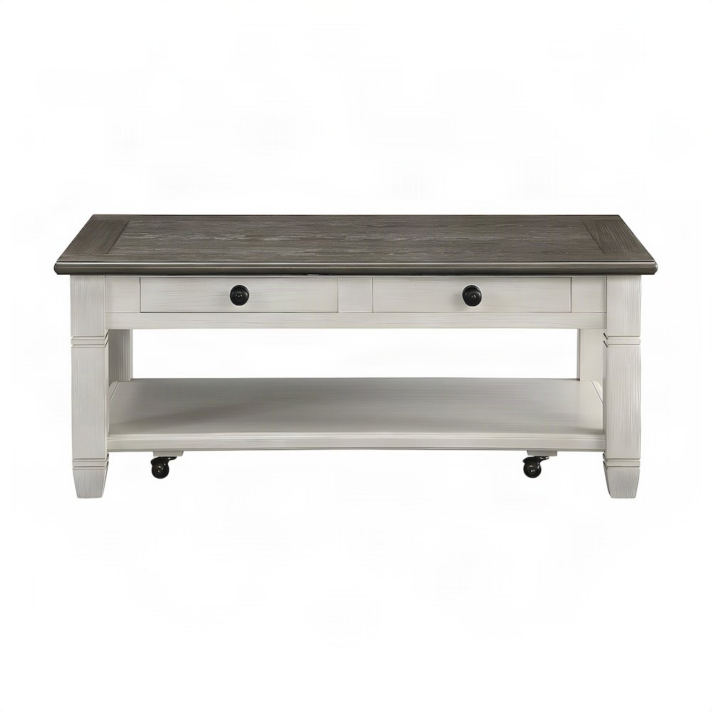 Granby Solid Pine Farmhouse Cocktail Table, 2-Tone Rosy Brown and Antique White