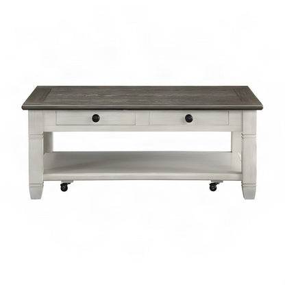 Granby Solid Pine Farmhouse Cocktail Table, 2-Tone Rosy Brown and Antique White