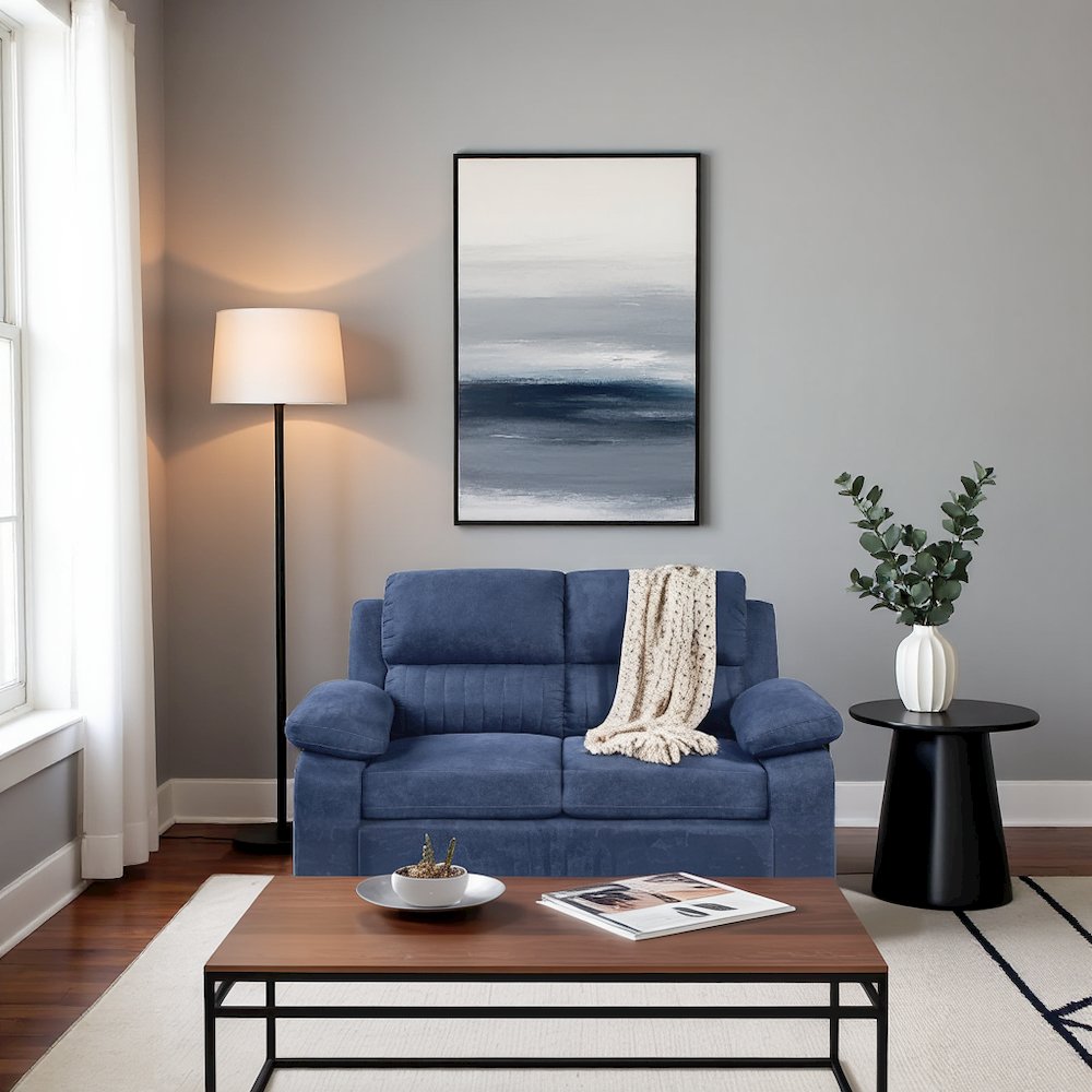 Blue Small Love Seat Couch with Textured Fabric for Living Room