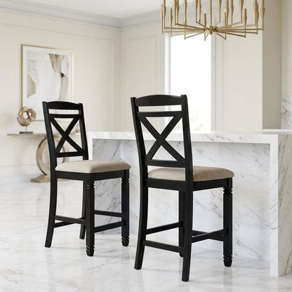 Baywater Wood Counter Height Dining Chairs with Back, Beige, Set of 2