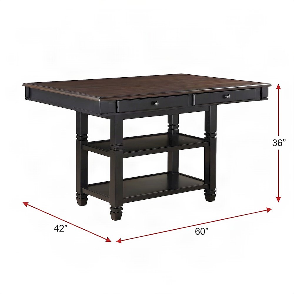 Baywater Wood Counter Height Pub and Bar Dining Table, Natural and Black