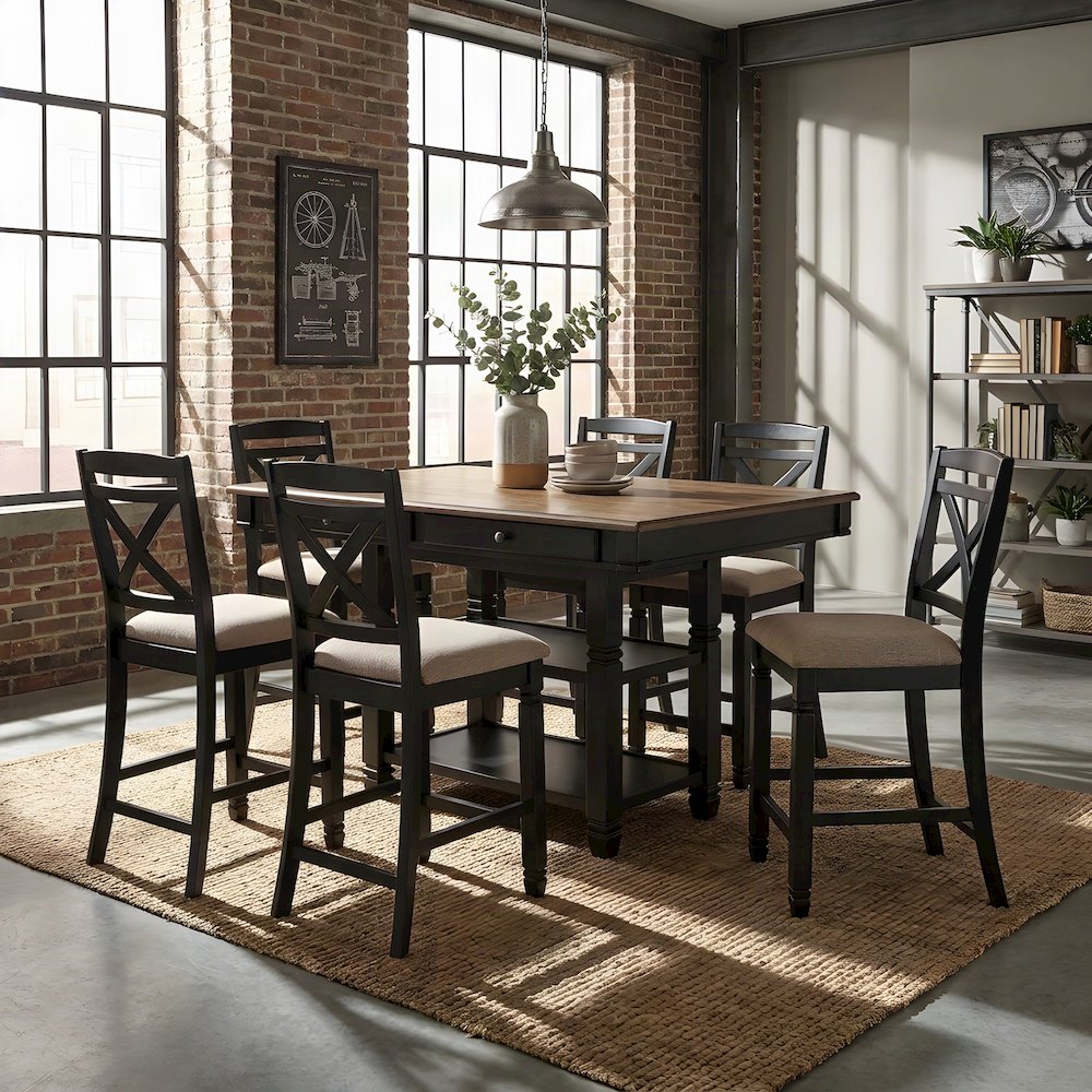 Baywater Wood Counter Height Pub and Bar Dining Table, Natural and Black