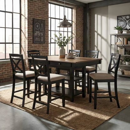 Baywater Wood Counter Height Pub and Bar Dining Table, Natural and Black