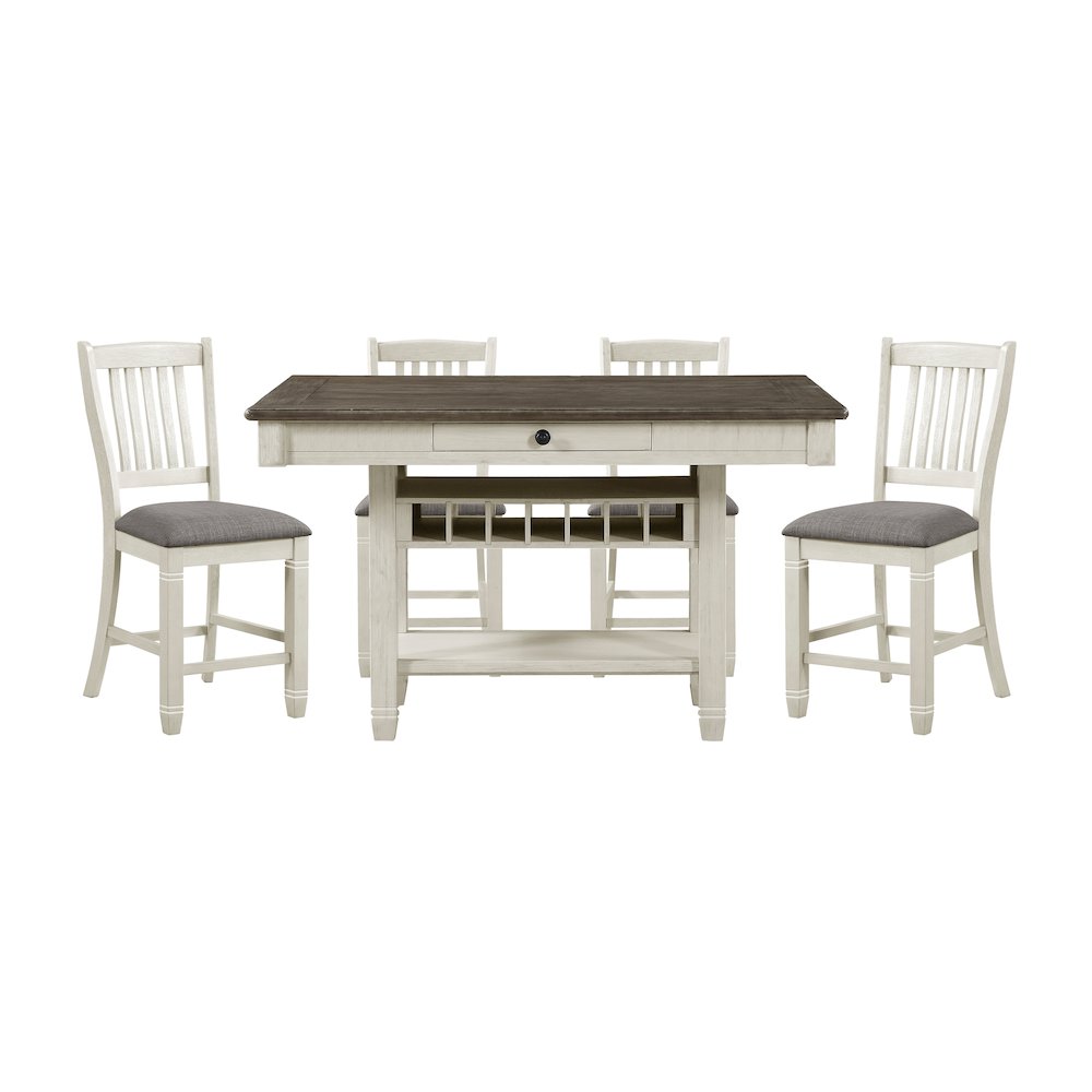 Granby Pine 5pcs Counter Height Dining Set in Antique White & Rosy Brown