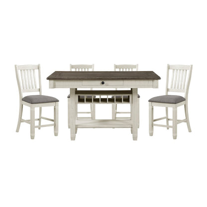 Granby Pine 5pcs Counter Height Dining Set in Antique White & Rosy Brown