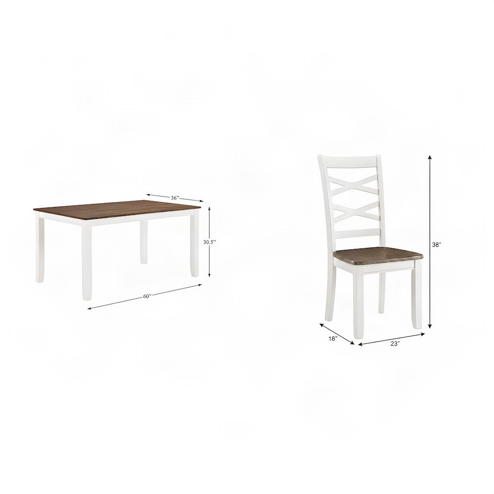 Dobson Mango Veneer Dining Table with Six Chairs, 7 Piece Set, Cherry and White