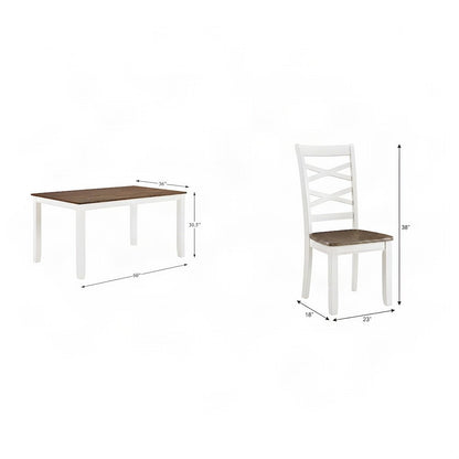 Dobson Mango Veneer Dining Table with Six Chairs, 7 Piece Set, Cherry and White