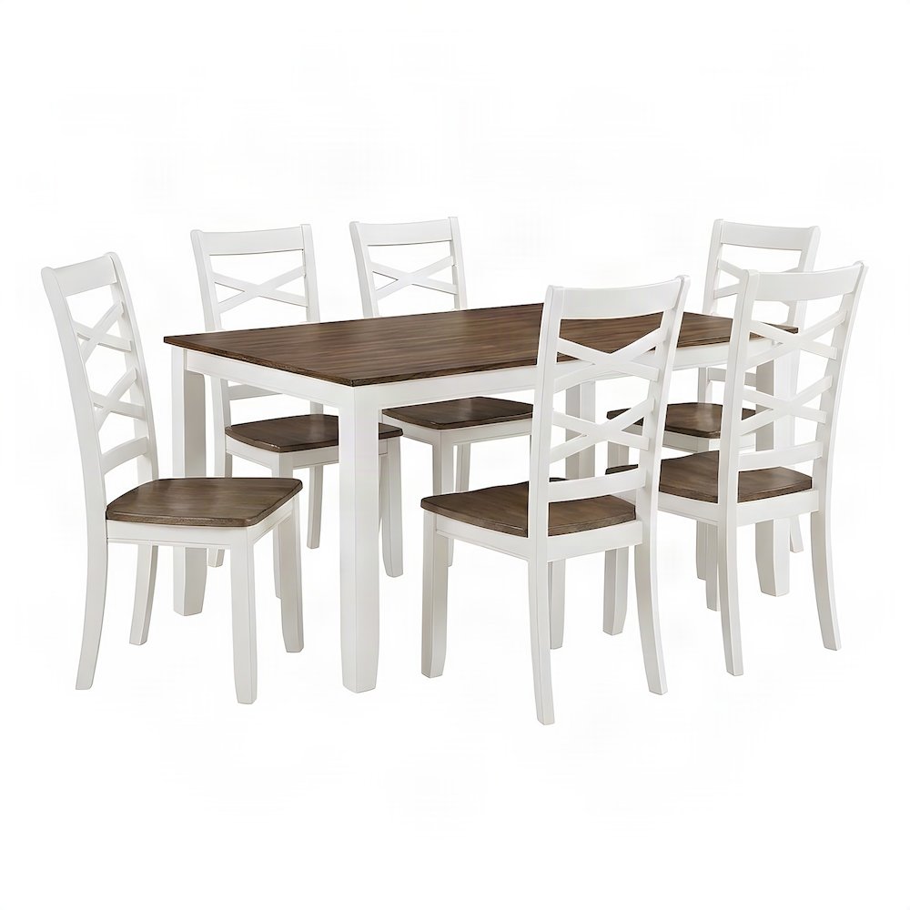 Dobson Mango Veneer Dining Table with Six Chairs, 7 Piece Set, Cherry and White