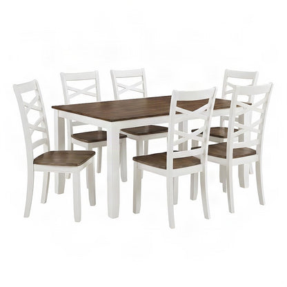 Dobson Mango Veneer Dining Table with Six Chairs, 7 Piece Set, Cherry and White