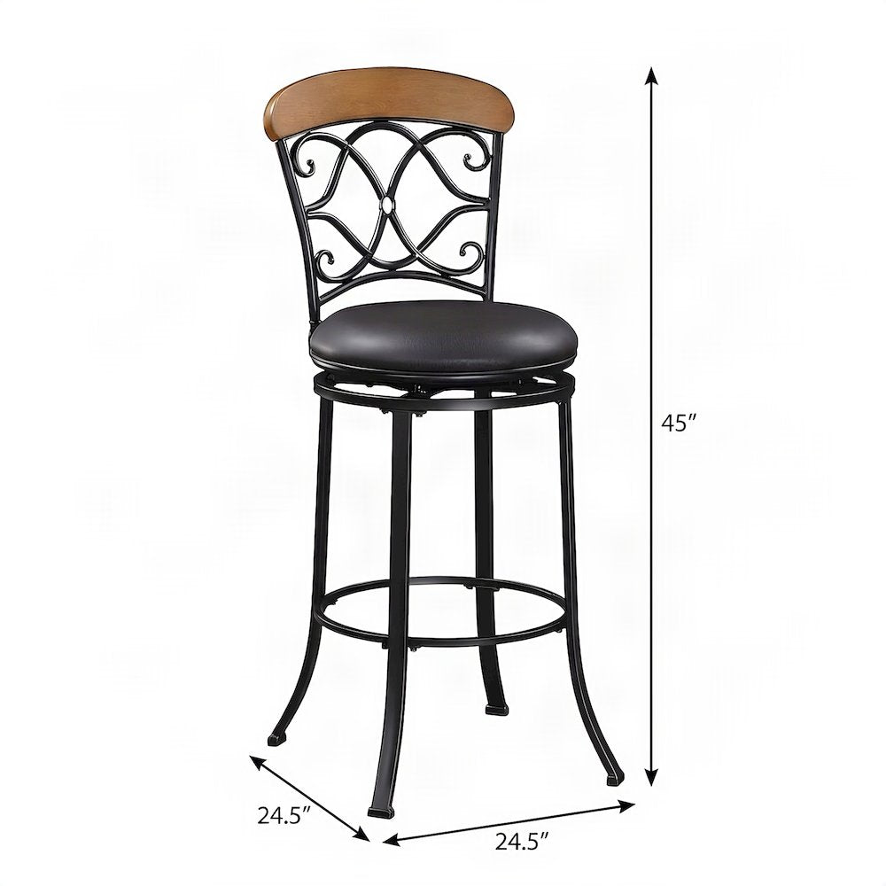 Benson Faux Leather Swivel Pub Height Bar Stool with Footrest, Brown