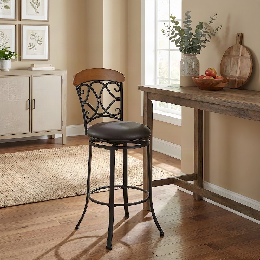 Benson Faux Leather Swivel Pub Height Bar Stool with Footrest, Brown