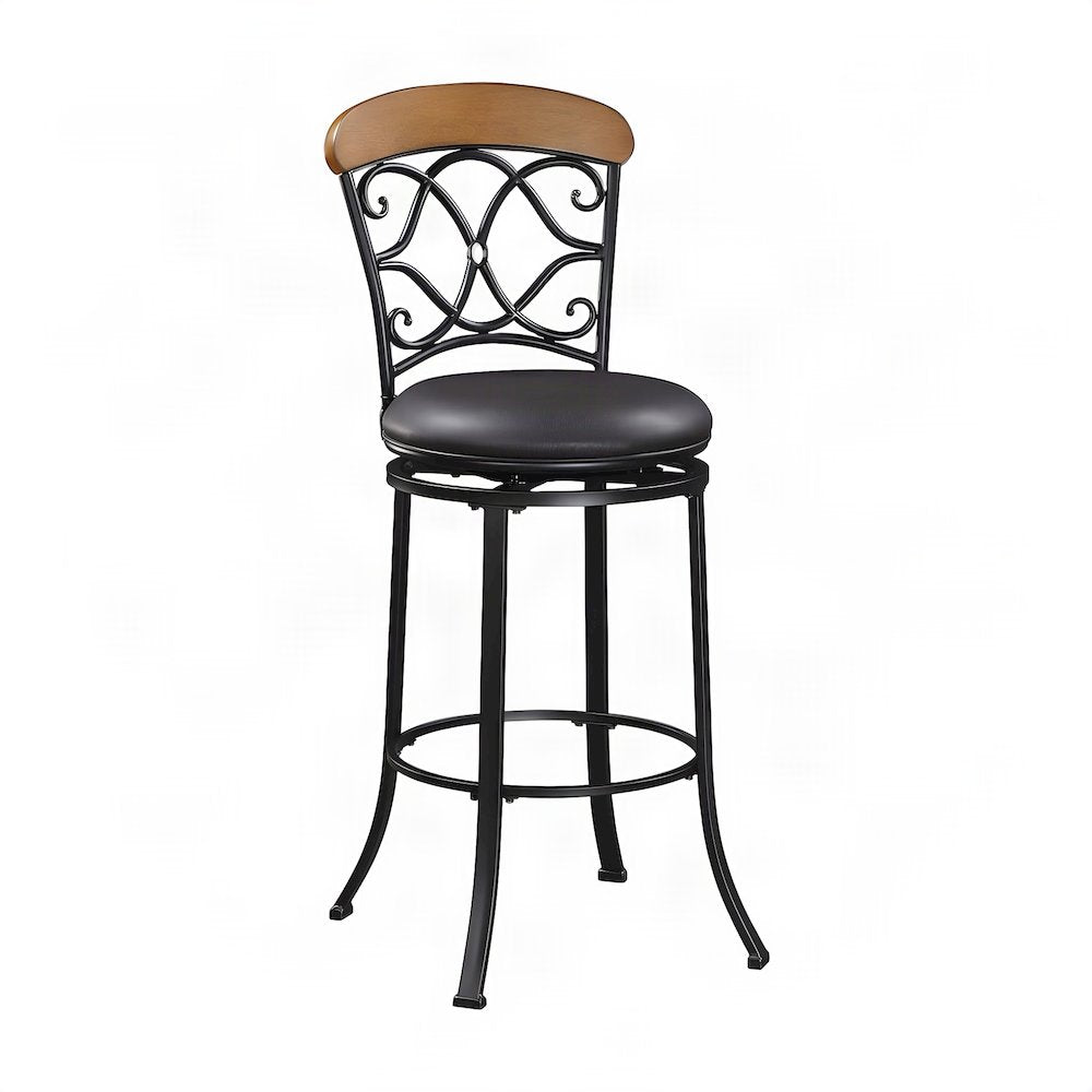 Benson Faux Leather Swivel Pub Height Bar Stool with Footrest, Brown