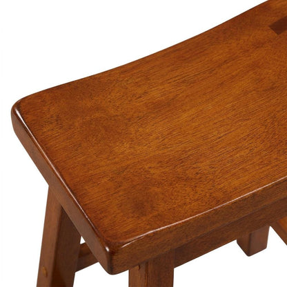 Saddleback Solid Wood Counter Stool with Saddle Seat, Oak, Set of 2