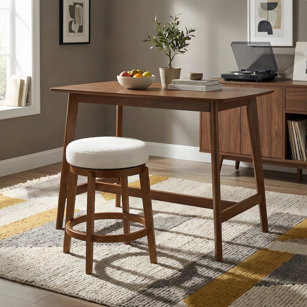 Asian Hardwood Swivel Counter Height Bar Stool for Kitchen Island, Brown