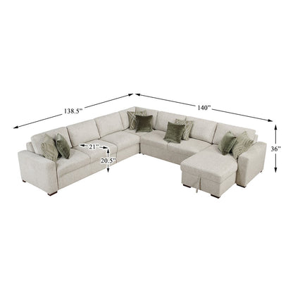 Isla Microfiber 5-Piece Sectional with Reversible Chaise in Sage Sand