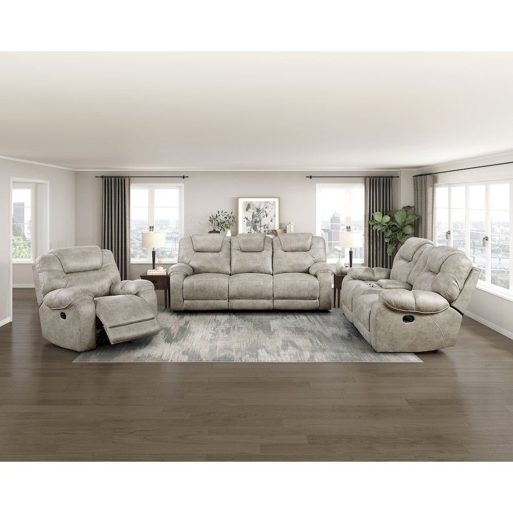 Gainesville Microfiber 3pc Set: Sofa, Love, Chair in Pewter