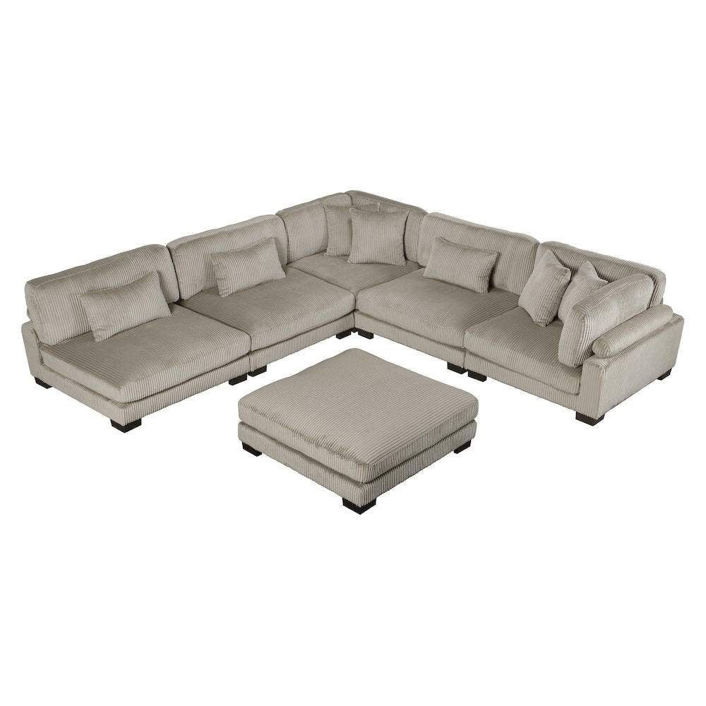 Traverse Corduroy 6-Piece Modular Sectional with Ottoman in Taupe