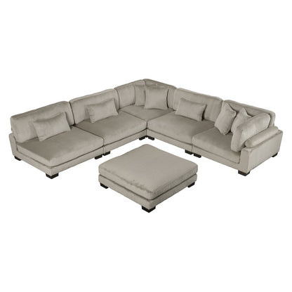 Traverse Corduroy 6-Piece Modular Sectional with Ottoman in Taupe