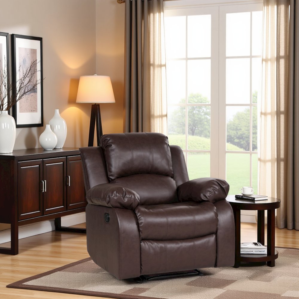 Brown Leather Recliner Chair, Recliner for Compact Living Spaces