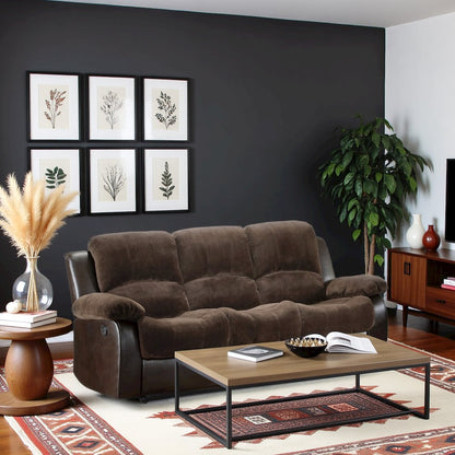 Brown Reclining Sofa, Overstuffed 3 Seater Couch with Plush Comfort