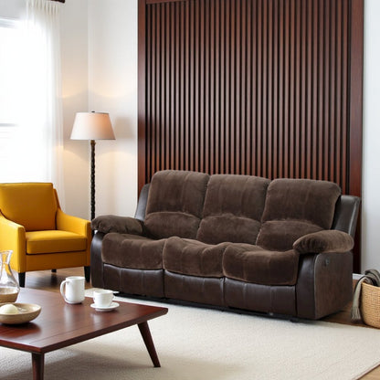 Brown Reclining Sofa, Overstuffed 3 Seater Couch with Plush Comfort