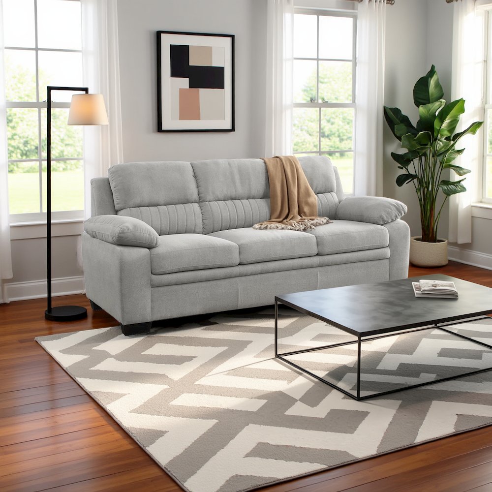 Gray Textured Fabric 3-Seater Couch Sofa Ideal for Living Room