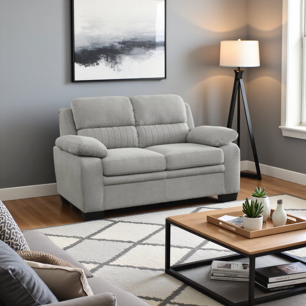 Gray Small Love Seat Couch with Textured Fabric for Living Room