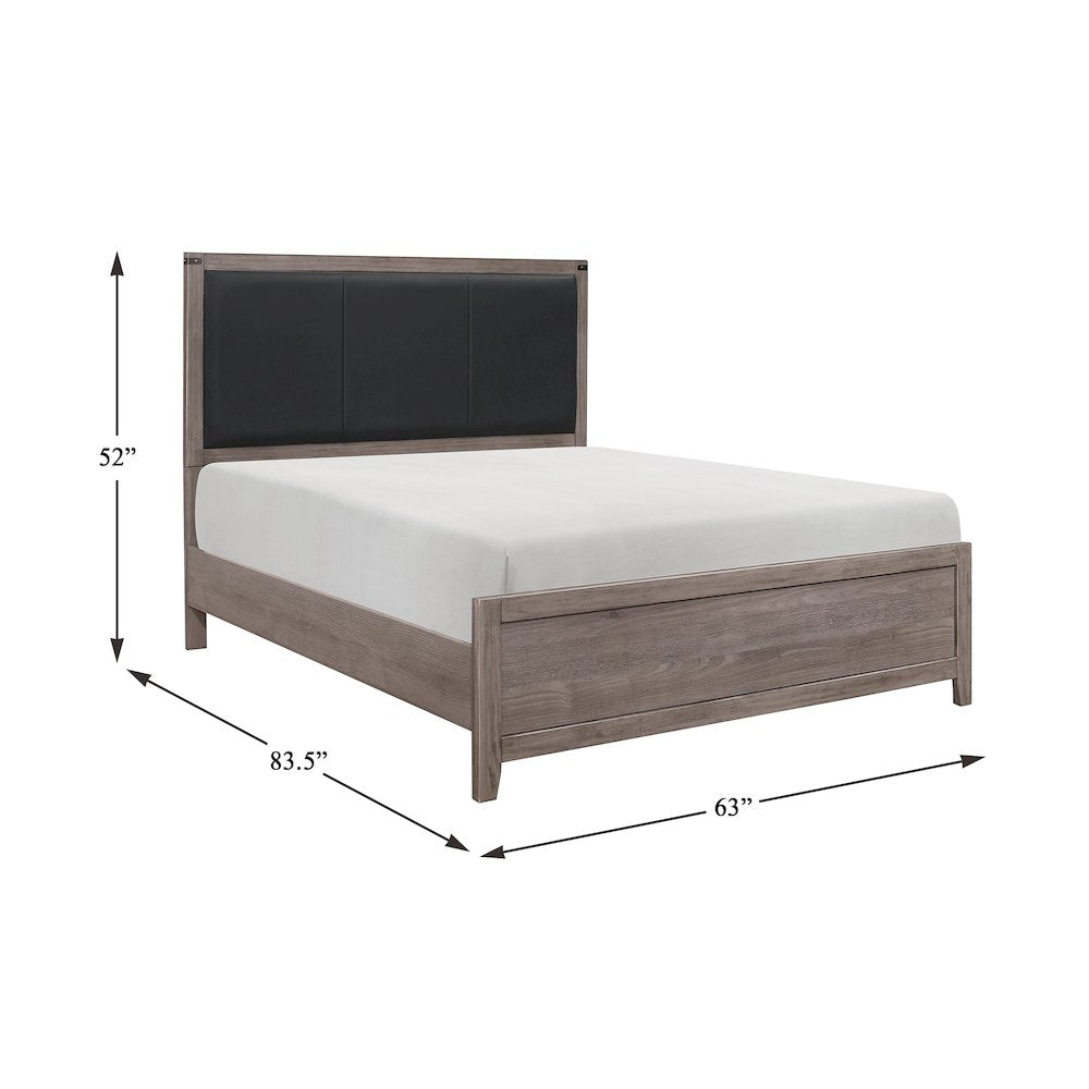 Woodrow Asian Hardwood Queen Bed with Upholstery Headboard in Gray