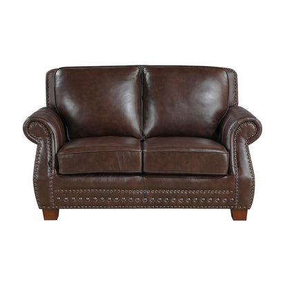 Remington Leather 2pc Set: Sofa, Love in Brown