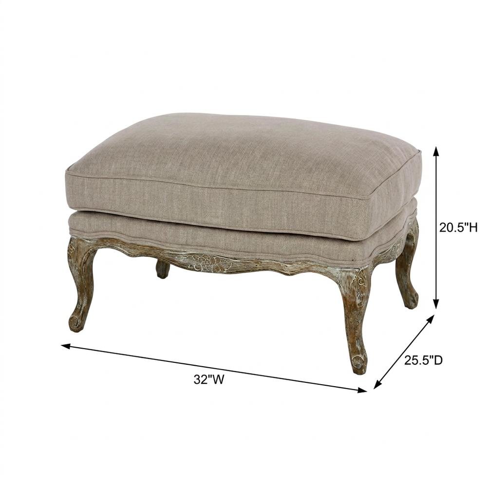Linen Fabric Ottoman, Textured Neutral Minimalist Seating