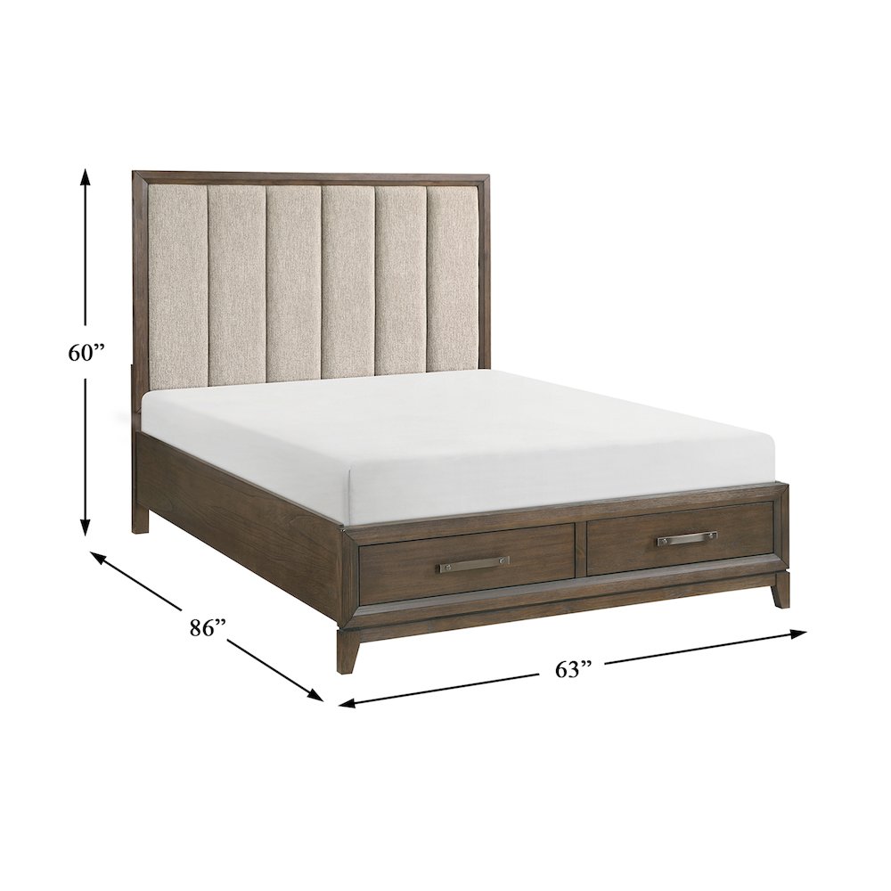 Aris Asian Hardwood QN Platform Bed w Footboard Storage in Dark Walnut