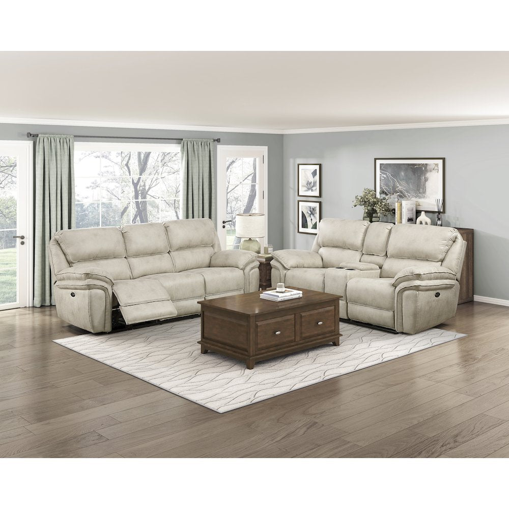 Proctor Microfiber 2pc Set: Sofa, Love (Power) in Sand