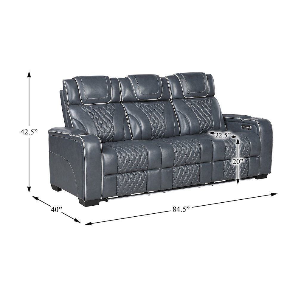 Apex Leather 3pc Set: Sofa, Love, Chair in Blue