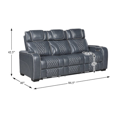 Apex Leather 3pc Set: Sofa, Love, Chair in Blue