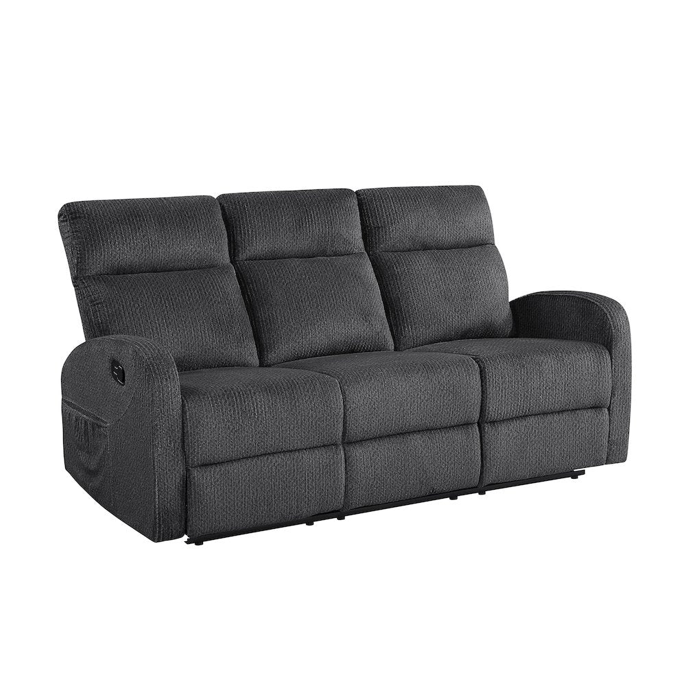 Allen Microfiber Double Reclining Sofa in Dark Gray