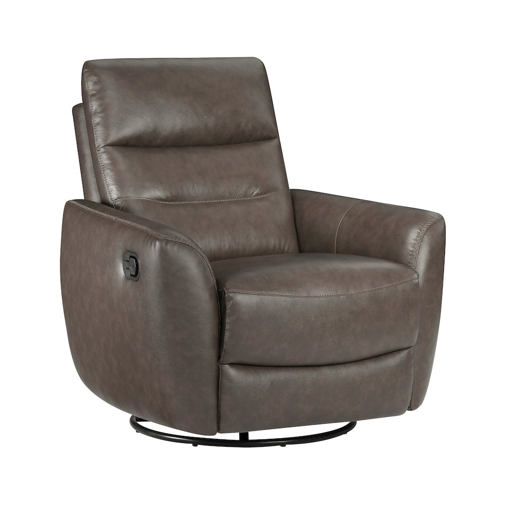 Cassian Leather Swivel Glider Reclining Chair in Dark Brown