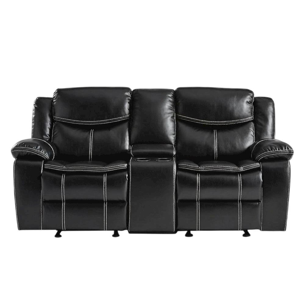 Faux Leather Double Glider Reclining Loveseat, Recliner Couch, Black