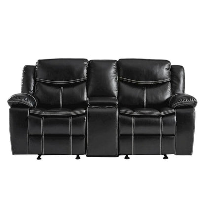 Faux Leather Double Glider Reclining Loveseat, Recliner Couch, Black