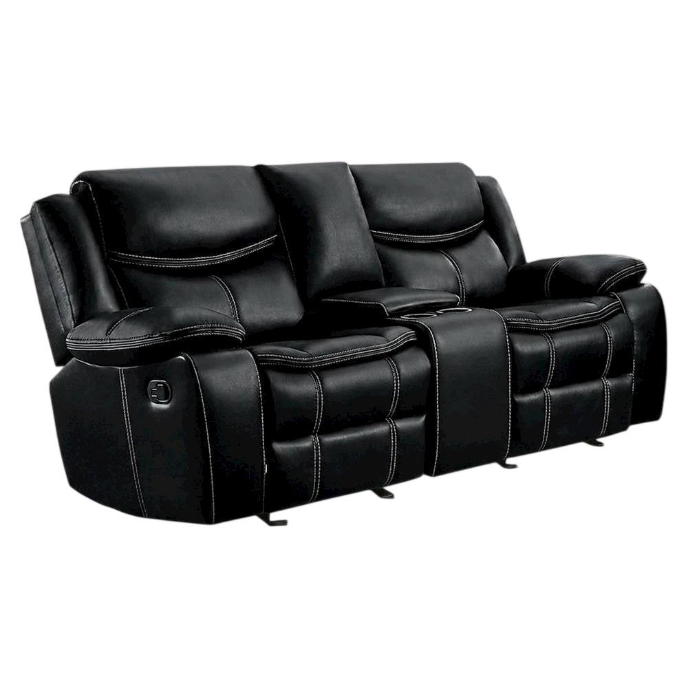 Faux Leather Double Glider Reclining Loveseat, Recliner Couch, Black