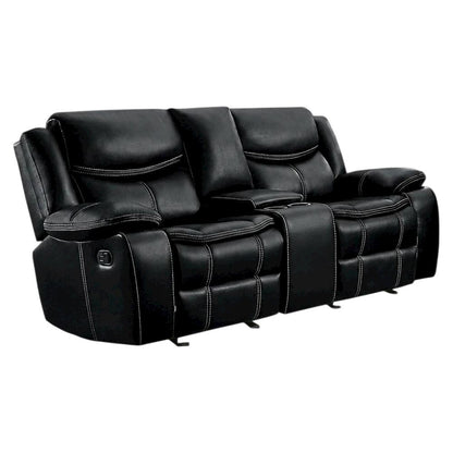 Faux Leather Double Glider Reclining Loveseat, Recliner Couch, Black
