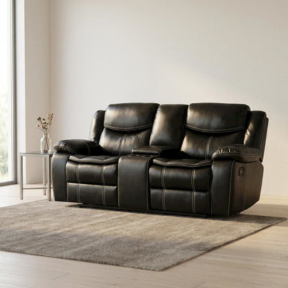 Faux Leather Double Glider Reclining Loveseat, Recliner Couch, Black
