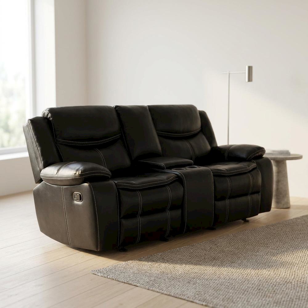 Faux Leather Double Glider Reclining Loveseat, Recliner Couch, Black