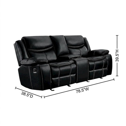 Faux Leather Double Glider Reclining Loveseat, Recliner Couch, Black
