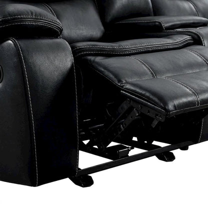 Faux Leather Double Glider Reclining Loveseat, Recliner Couch, Black