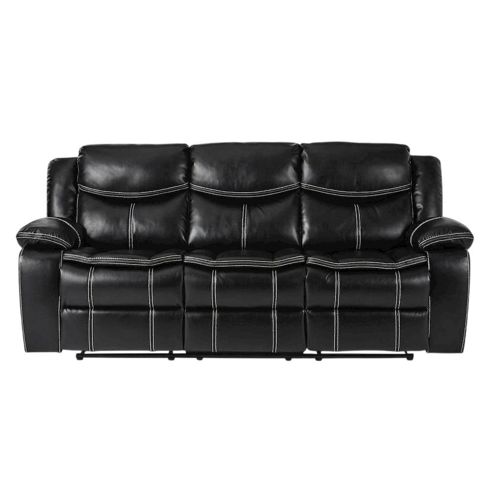 Faux Leather Double Glider Reclining Sofa and Recliner Couch, Black