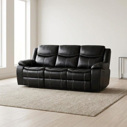 Faux Leather Double Glider Reclining Sofa and Recliner Couch, Black
